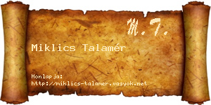 Miklics Talamér névjegykártya
